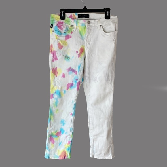 Rock & Republic White Jeans Ankle Tie‎ Dyed Pink Blue Green 12 - Picture 3 of 8